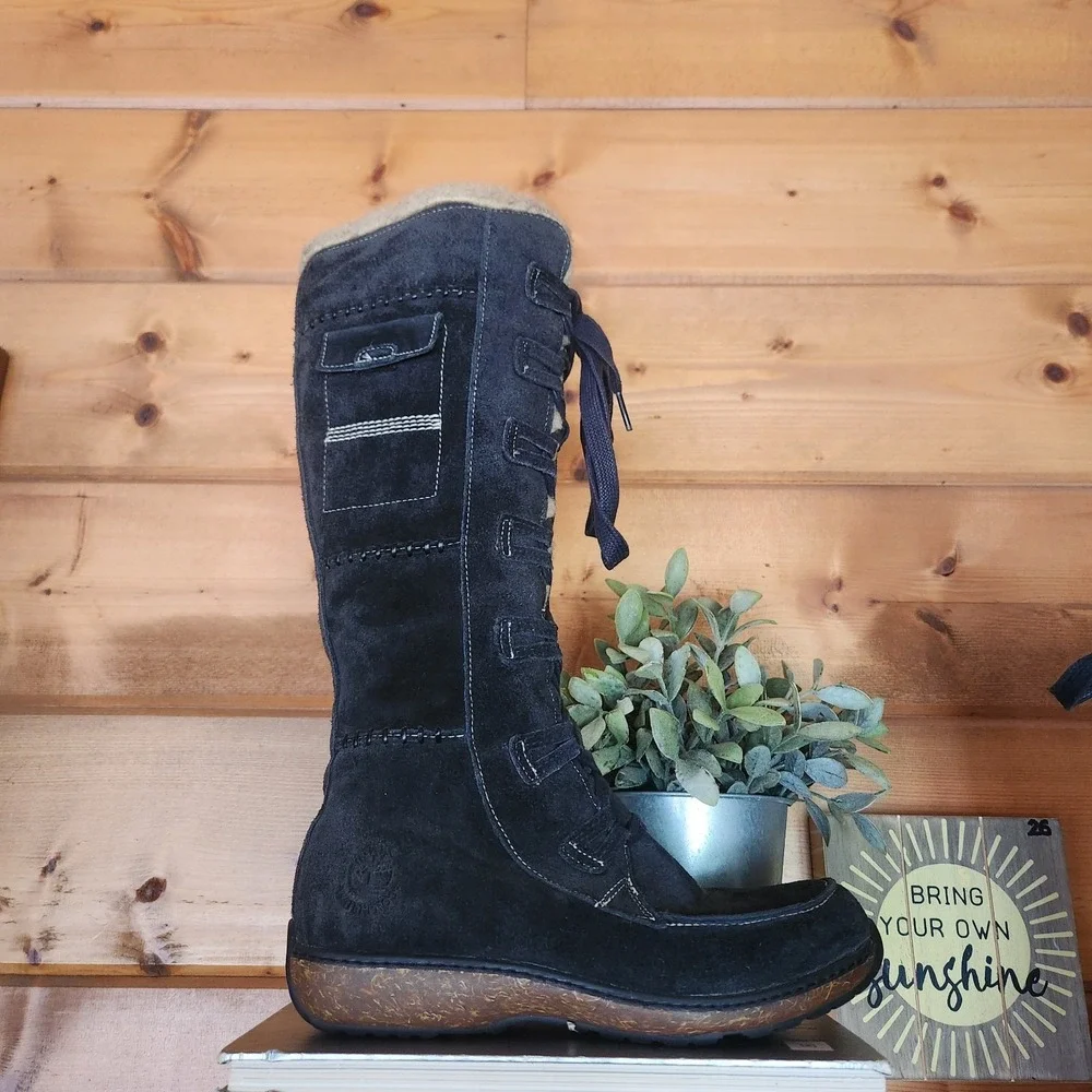Timberland Earth Granby Black Suede Leather Tall Zip Winter Boots 21633 Sz 7.5 M